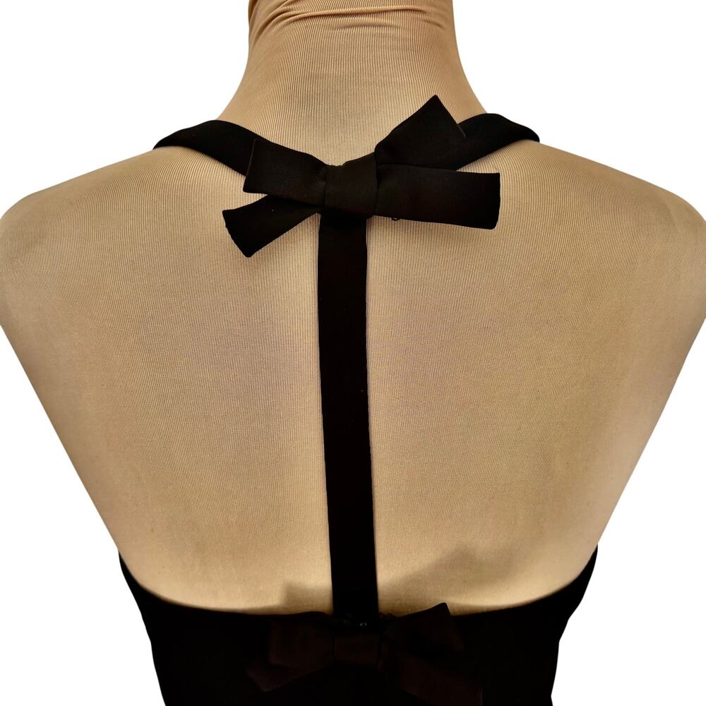 WHITE by Vera Wang Bow Back Satin Knit Halter Gown Dress Navy Black Luxury Prom - Picture 9 of 9